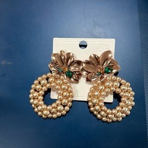 Flower & Pearl Weaved Exaggerated Dangle Earrings